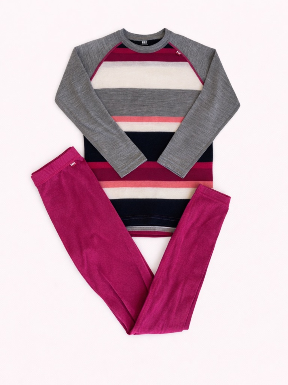 Helly Hansen Gray & Magenta Striped  100% Merino Wool Base Layer 🩷 Size 8